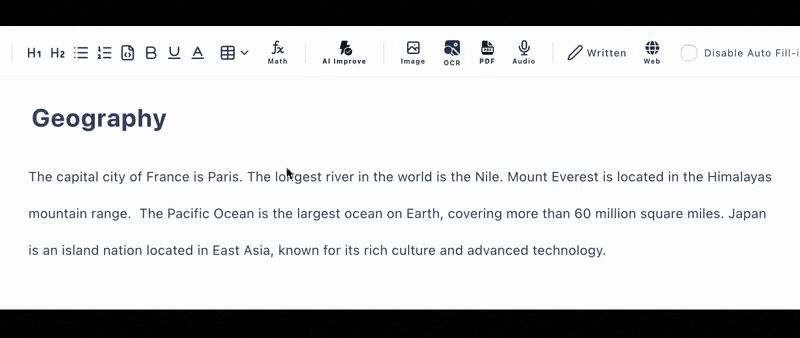 Cloze test maker - delete words from a passage, share the practice test by link, auto-score answers