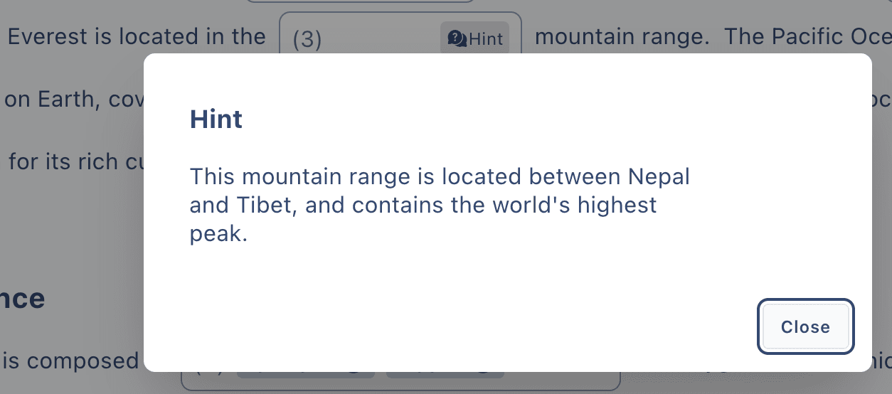Example of question with hint